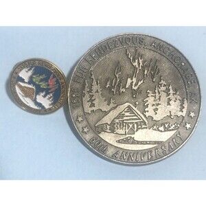1995 Fur Rendezvous Rondy  Alaska-Northern Lights &Cabin Pewter Pin +Tie tack*
